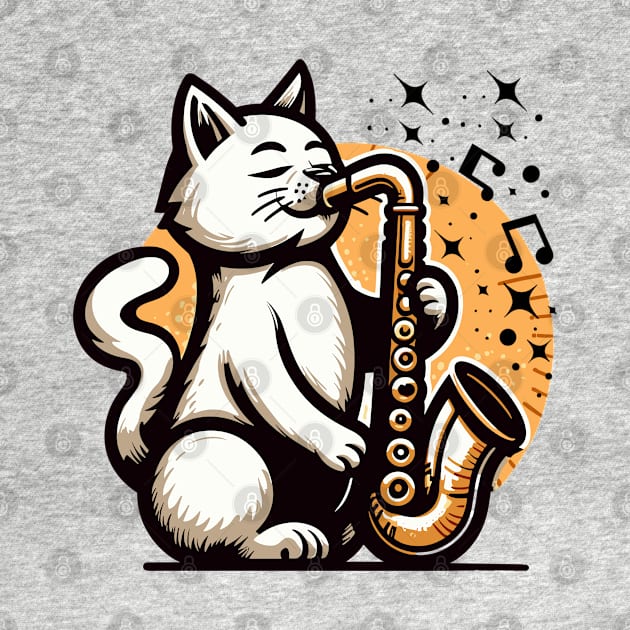 Cat Playing Saxophone by fantastico.studio